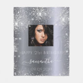Birthday Silber Glitzer Foto Namensschrift Fleecedecke (Vorderseite)