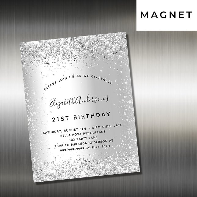 Birthday silber Glitzer Luxus-Einladungsmagnet Magnetkarte (Von Creator hochgeladen)