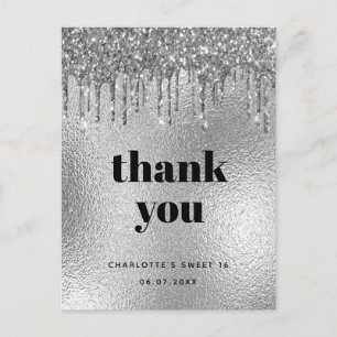 Birthday Silber Glitzer Moderne danke Postkarte