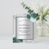 Birthday silber grün florierend Einladung (Stehend Vorderseite)