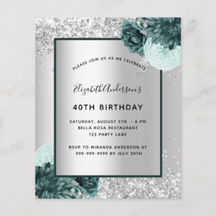 Birthday silber grün florierend Einladung