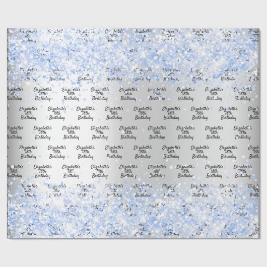 Birthday silber hellblau Konfetti Funkelname Geschenkpapier (Flach)
