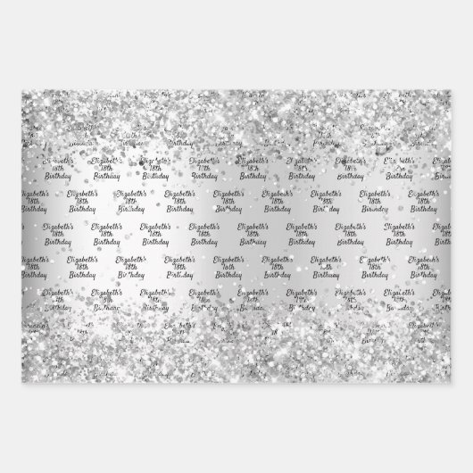 Birthday silber Konfetti funkeln Name elegant Geschenkpapier Set (Vorderseite 3)