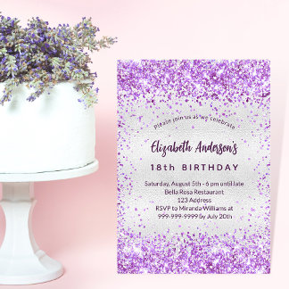 Birthday silber lila violett Glitzer glamourös Einladung