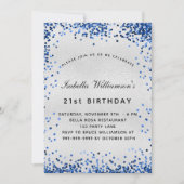 Birthday Silber Marine blauen Konfetti Einladung (Vorderseite)