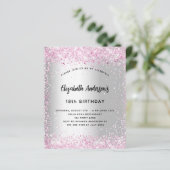 Birthday silber pink funkeln Haushaltseinladung (Stehend Vorderseite)