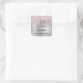 Birthday silber pink Glitzer Tropfen Name Quadratischer Aufkleber (Tasche)