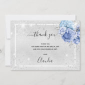 Birthday silberblau blühende Foto Glitzer Dankeskarte (Vorderseite)