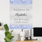 Birthday silberblau Glitzer Name willkommen Poster (Heimbüro)