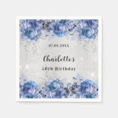 Birthday silberblauen Blumen Serviette (Vorderseite)
