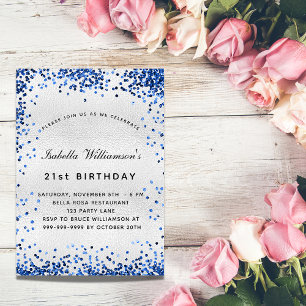 Birthday Silbermarineblau Glitzer Einladungspostkarte