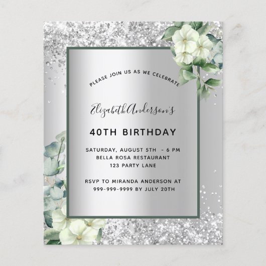 Birthday silberne Blütenröhre Einladung (Vorderseite)