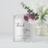 Birthday silberne bordeauxrosa Blume Dankeskarte (Stehend Vorderseite)