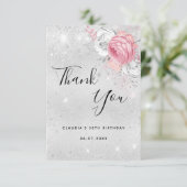 Birthday silberne Glitzer Rosa Florieren Dankeskarte (Stehend Vorderseite)