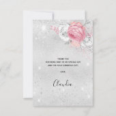 Birthday silberne Glitzer Rosa Florieren Dankeskarte (Rückseite)
