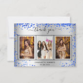 Birthday silberne königsblaue Glitzern Foto Dankeskarte (Vorderseite)