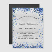 Birthday silberne Marine blauen Glitzer Luxus Magneteinladung (Vorne/Hinten)