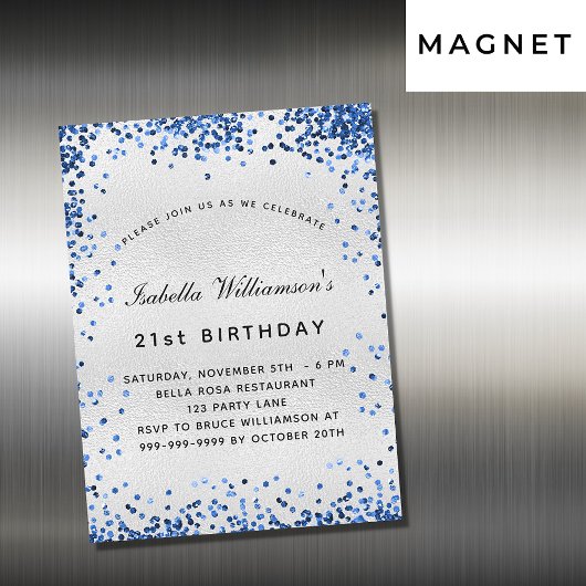 Birthday silberne Marine blauen Glitzer Luxus Magneteinladung