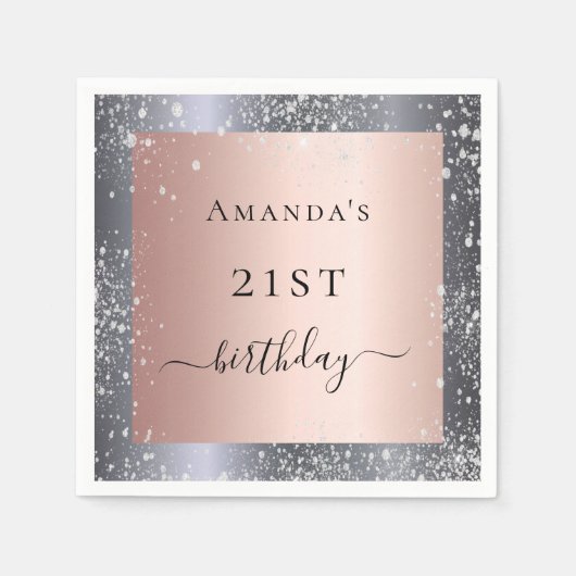 Birthday silberrot Rose Gold Glitzer Staub Serviette (Vorderseite)