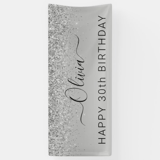 Birthday Silver Glitzer Girly Modern Banner (Vertikal)