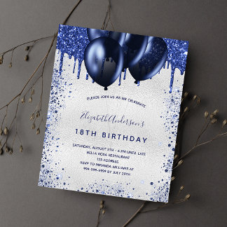 Birthday Silver Marine Blue Einladung