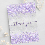 Birthday silver purple glitter dust thank you card dankeskarte<br><div class="desc">A feminine and elegant birthday thank you card. A faux silver metallic looking background color. With purple, violet faux glitter dust. On front large hand lettered script and the text: Thank You. Back: Personalize and add Your thank you note and name. The name is written with a modern hand lettered...</div>