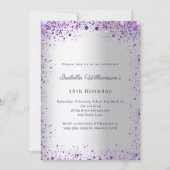Birthday silver purple glitter einladung (Vorderseite)
