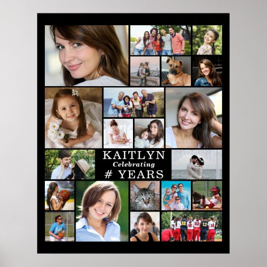 Birthday Simple 21 Foto Collage Custom Poster (Vorne)