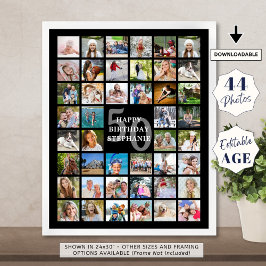 Birthday Simple 44 Foto Collage Custom Colors Poster