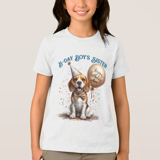 Birthday Sister Beagle Dog Ballon Custom Tri-Blend Shirt (Vorderseite)