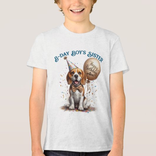 Birthday Sister Beagle Dog Ballon Custom Tri-Blend Shirt (Vorderseite)