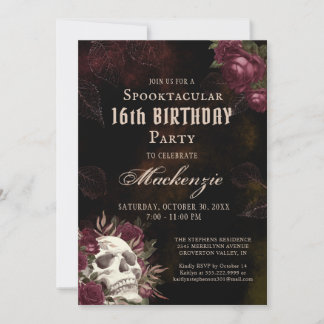 Birthday Skull Rose Dark Grunge Party Einladung