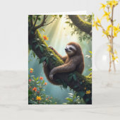 Birthday Sloth In einem Regenwald Karte (Gelbe Blume)