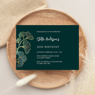 Birthday Smaragdgrün Grünschrift elegant Einladung