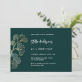 Birthday Smaragdgrün Grünschrift Luxus Einladung (Stehend Vorderseite)