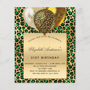 Birthday Smarald Green Leopard Gold Ballon Budget Flyer