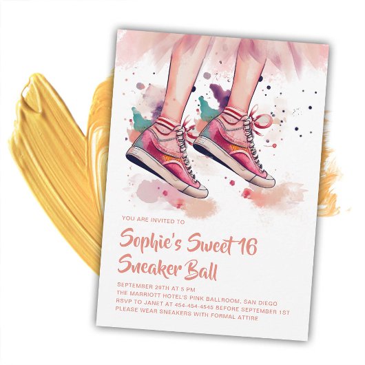 Birthday Sneaker Ball Grunge Aquarell Sweet 16 Einladung