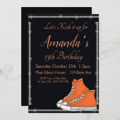 Birthday Sneaker, Orangefarbene Sneakers, Diamante Einladung (Vorne/Hinten)