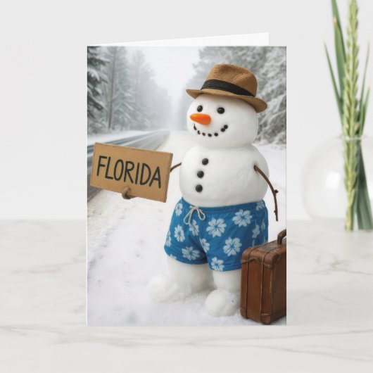 Birthday Snowman Hitchhiking to Florida Karte (Vorderseite)