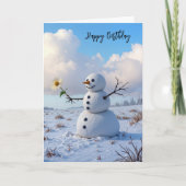 Birthday Snowman Holding a White Daisy Karte (Vorderseite)