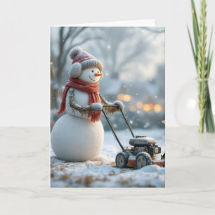 Birthday Snowman Pushing a Lawnmäwer Karte