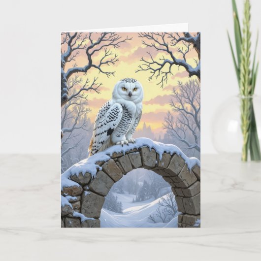 Birthday Snowy Owl On a Stone Arch Karte (Vorderseite)