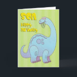 Birthday Son Blue Dinosaur Karte<br><div class="desc">Große blaue Dinosaurier,  die ein Blatt essen,  mit einem Geburtstag,  der dem Sohn auf grünem Hintergrund begrüßt wird.</div>
