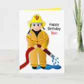 Birthday Son Feuerwehrmann mit Wasserschlauchkarte Karte (Vorderseite)