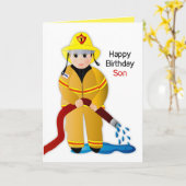 Birthday Son Feuerwehrmann mit Wasserschlauchkarte Karte (Gelbe Blume)