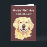 Birthday Son-in-Law Golden Retriever Dog Karte<br><div class="desc">Junge Geburtstagskarte zum Anpassen,  Goldene Wasserfarbe Hunde,  Haustier</div>