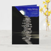 Birthday, Son-in-Law, Ship with Sails, Night Karte (Gelbe Blume)