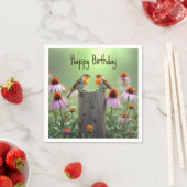 Birthday Songbirds On a Post With Coneflowers Serviette (Beispiel)
