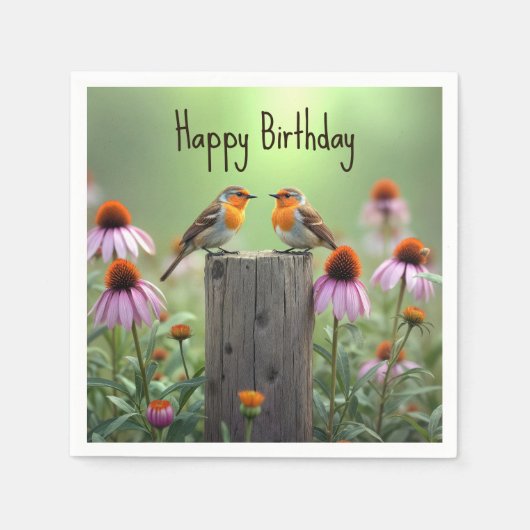 Birthday Songbirds On a Post With Coneflowers Serviette (Vorderseite)