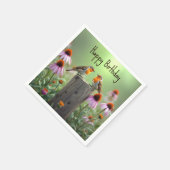 Birthday Songbirds On a Post With Coneflowers Serviette (Ecke)